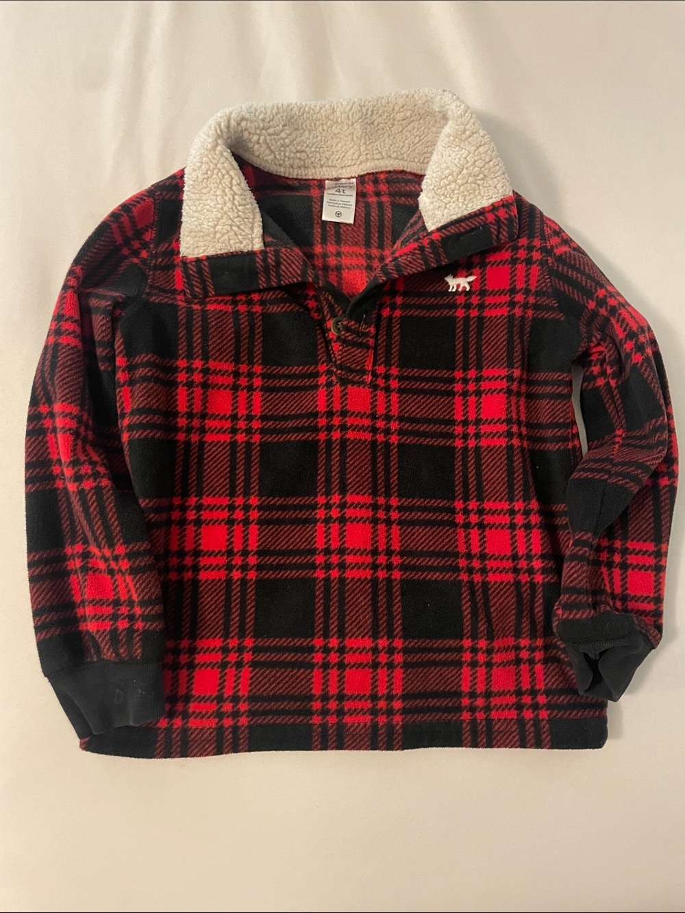 Carter's Red & Black Plaid Sherpa-Trim Pullover